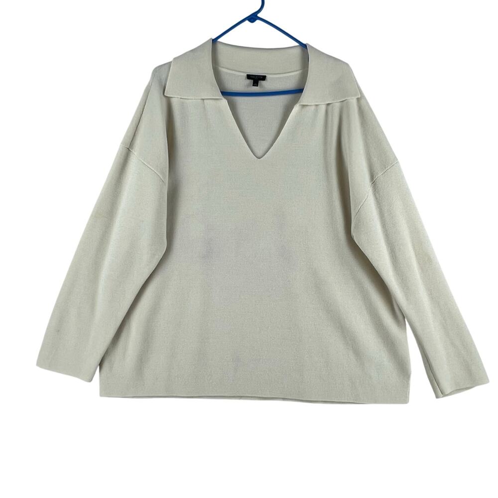 Talbots Plus Womens Johnny Collar Pullover Sweater SZ 2X Ivory Wool Blend